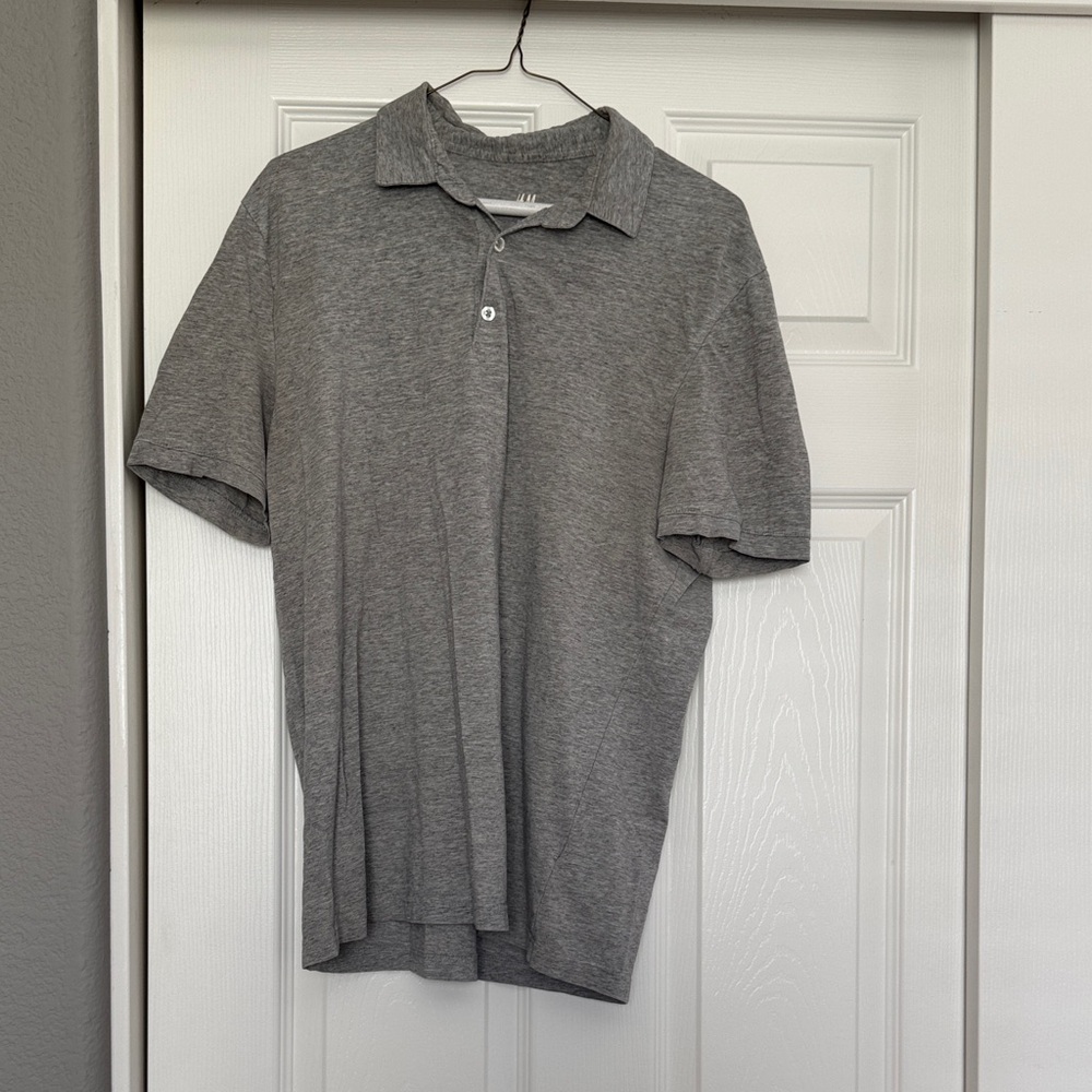H&M Men's Heather Gray Slim Fit Polo Shirt - Size Medium